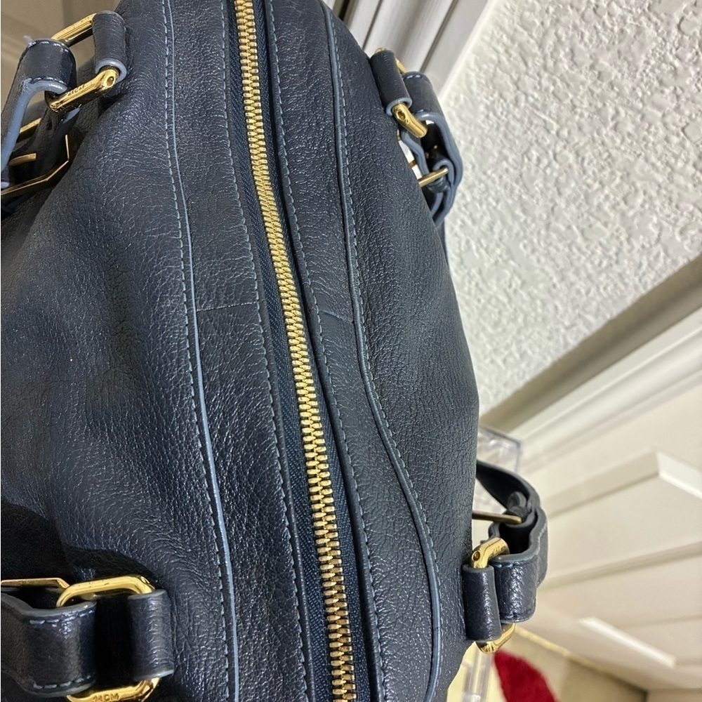 Navy Blue Leather Tote Bag - Picture 6 of 7